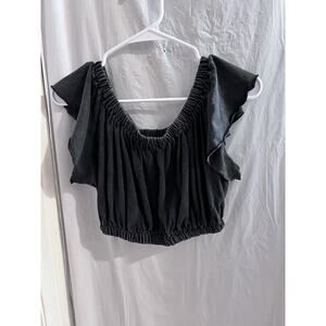 Urban Outfitters Ruffle Sleeve Crop Top Dark Gray Sz S